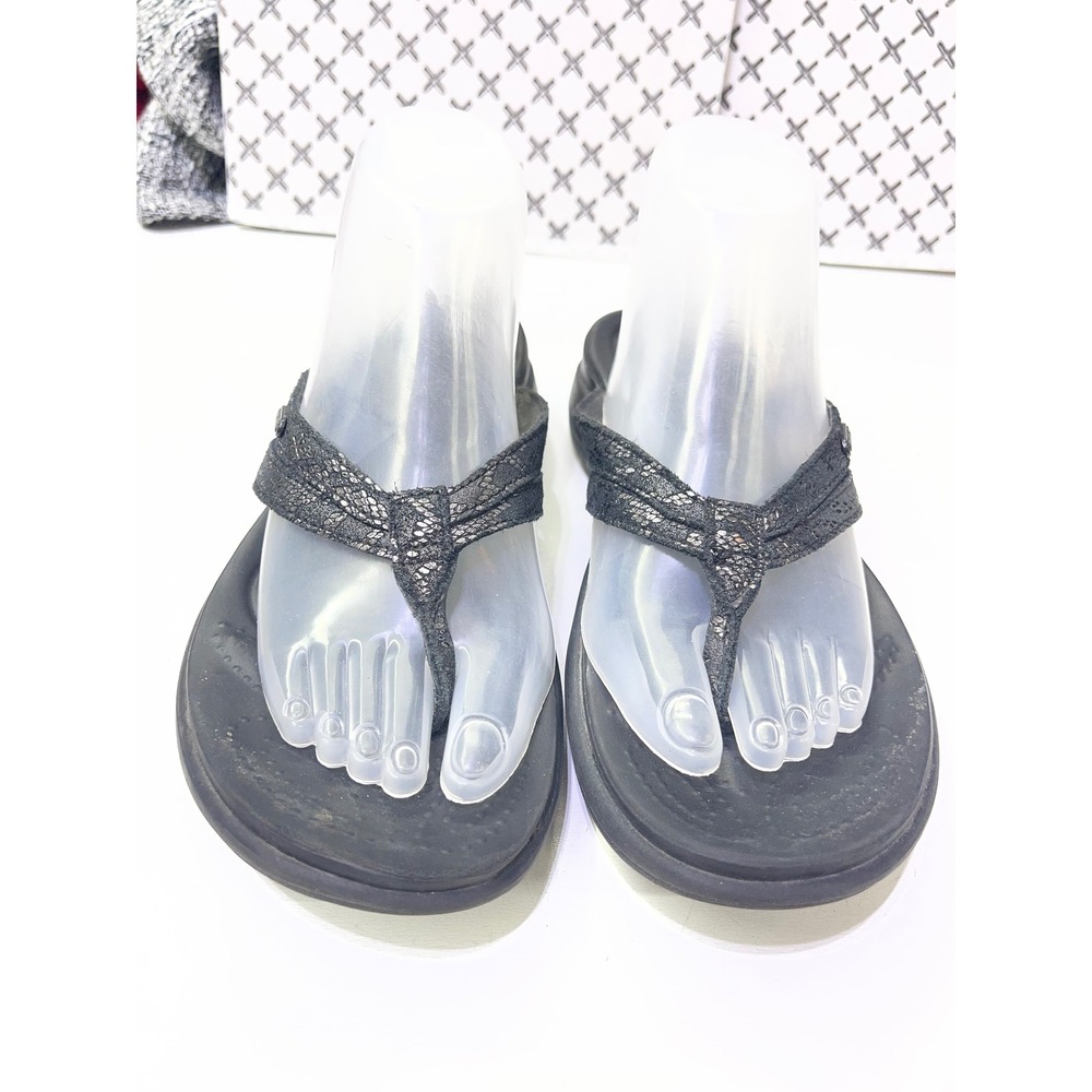 Crocs Capri V Shimmer Flip Flops Black Silver Metallic Sandals Womens Size 9